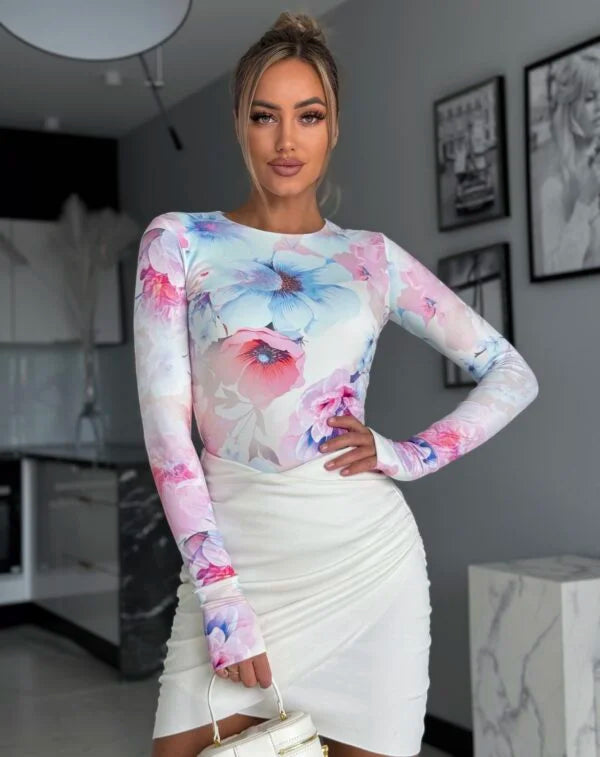 Blouse - white with a floral pattern