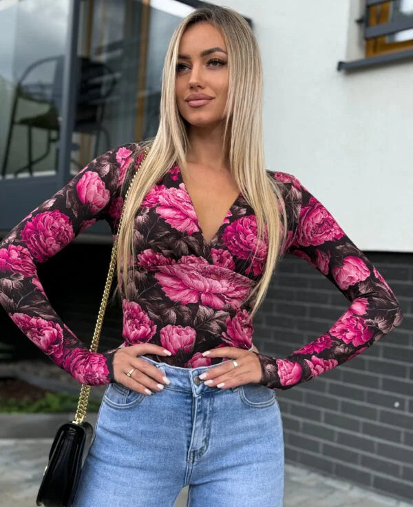 Bluzka V print – w print kwiaty