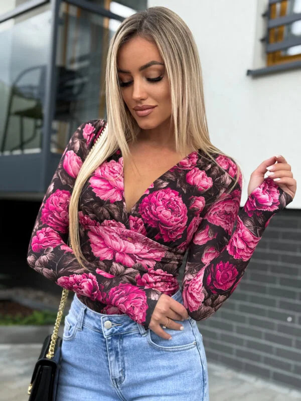 Bluzka V print – w print kwiaty