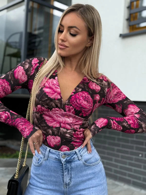 Bluzka V print – w print kwiaty